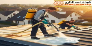 الفنيين اثناء عزل احد  الاسطح